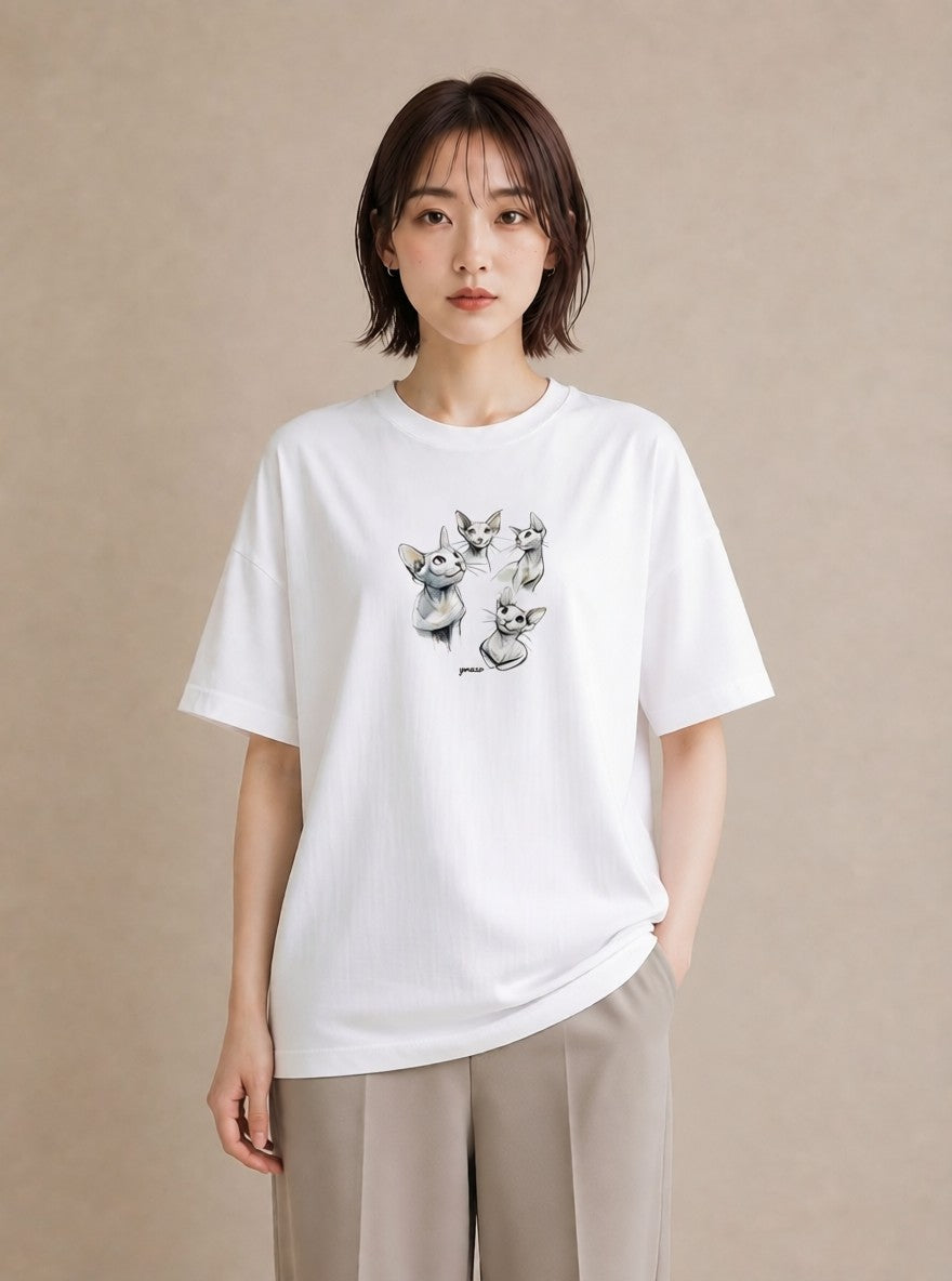 プリントTシャツ レディース シャム 猫 ねこ イラスト 上品 母の日 ビーチ 白T YMAZO