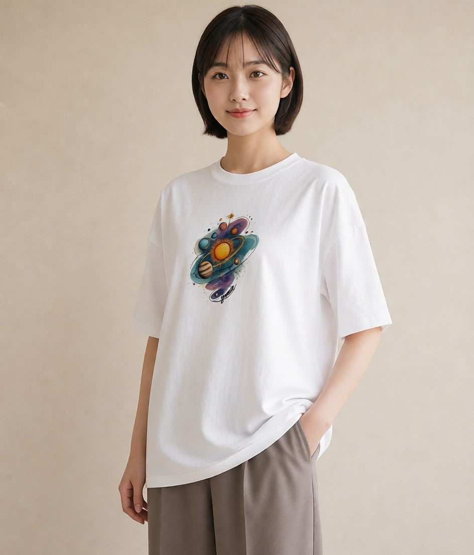 半袖Tシャツ レディース 水瓶座 星空 宇宙 イラスト カフェコーデ カフェ巡り 女子会 白T YMAZO