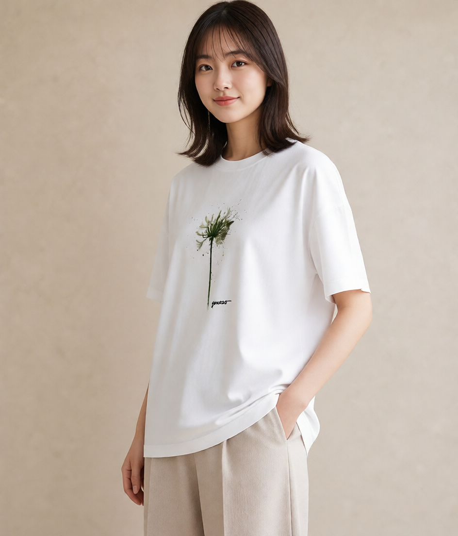 デザインTシャツ レディース たんぽぽ 花 花柄 イラスト ミニマル レイヤード 友達ギフト 白T