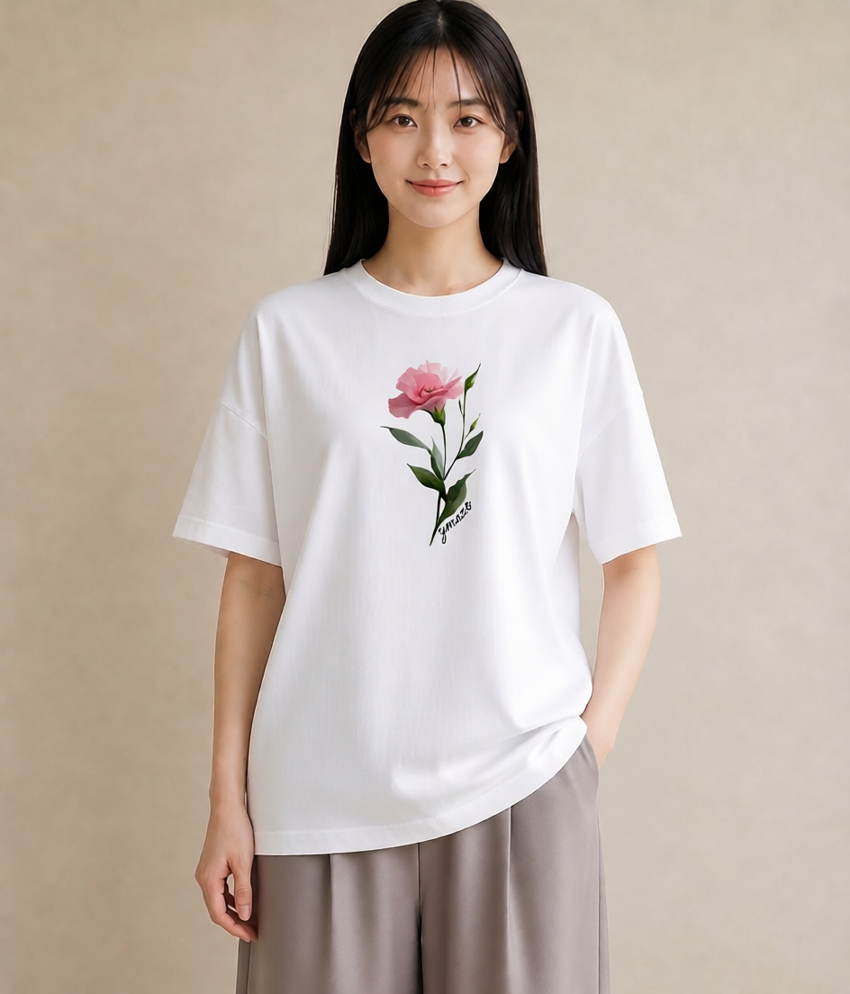 デザインTシャツ レディース カーネーション 花 花柄 イラスト 可愛い お出かけ 普段着 白T