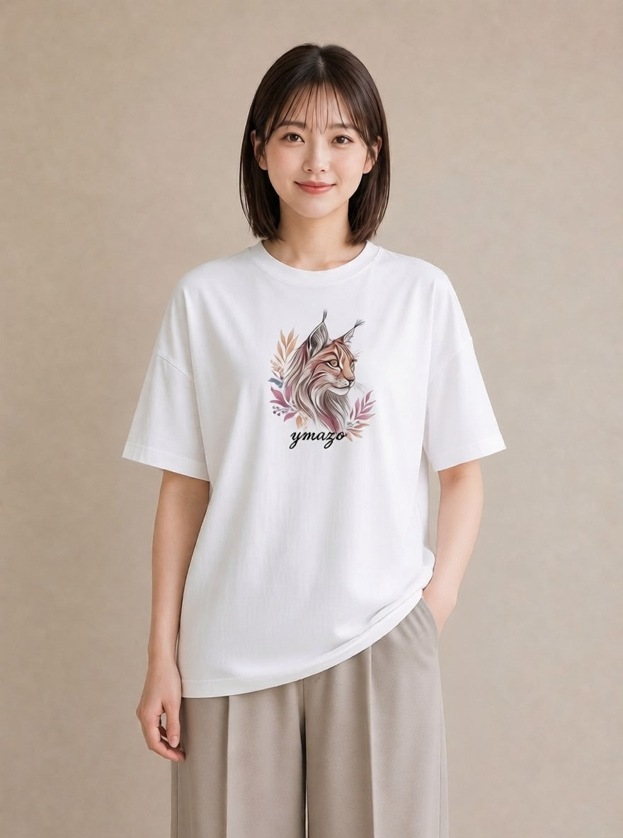グラフィックTシャツ レディース メインクーン 猫 ねこ イラスト カジュアル 買い物 夏コーデ 白T YMAZO