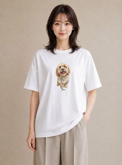 Tシャツ レディース わんちゃん 犬 いぬ イラスト 手描き風 帰省 ラフ 白T YMAZO