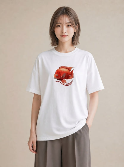 グラフィックTシャツ レディース 金魚 ペット 動物 イラスト 可愛い カフェ巡り 女子会 白T YMAZO