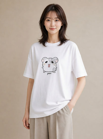 デザインTシャツ レディース チンチラ ペット 動物 イラスト 線画 レイヤード 友達ギフト 白T YMAZO