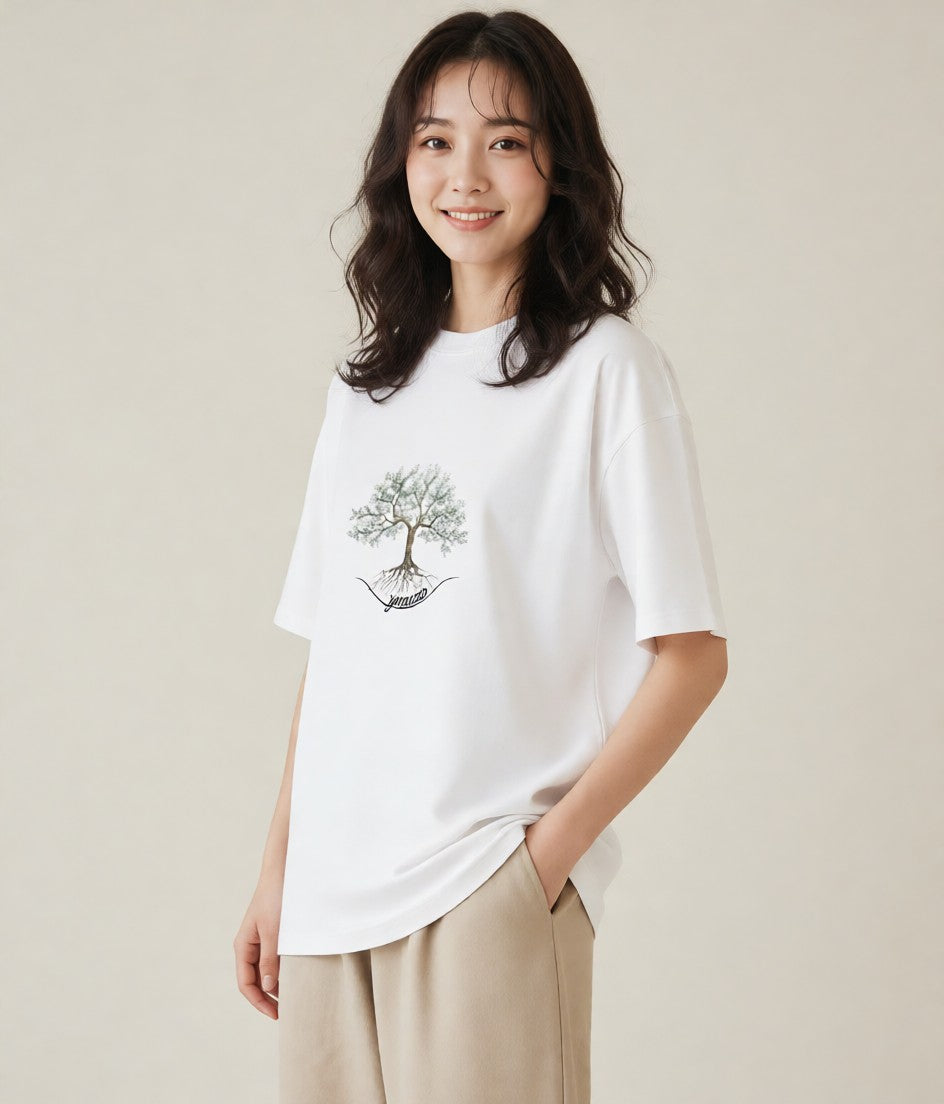半袖Tシャツ レディース 木 植物 ボタニカル イラスト きれいめ 母娘コーデ 自分用 白T YMAZO