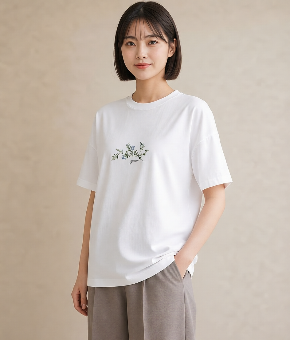 プリントTシャツ レディース 金木犀 花 花柄 イラスト 綿100 デート 白T YMAZO