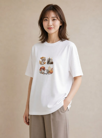 Tシャツ レディース 実り 植物 ボタニカル イラスト 線画 母の日 ビーチ 白T YMAZO