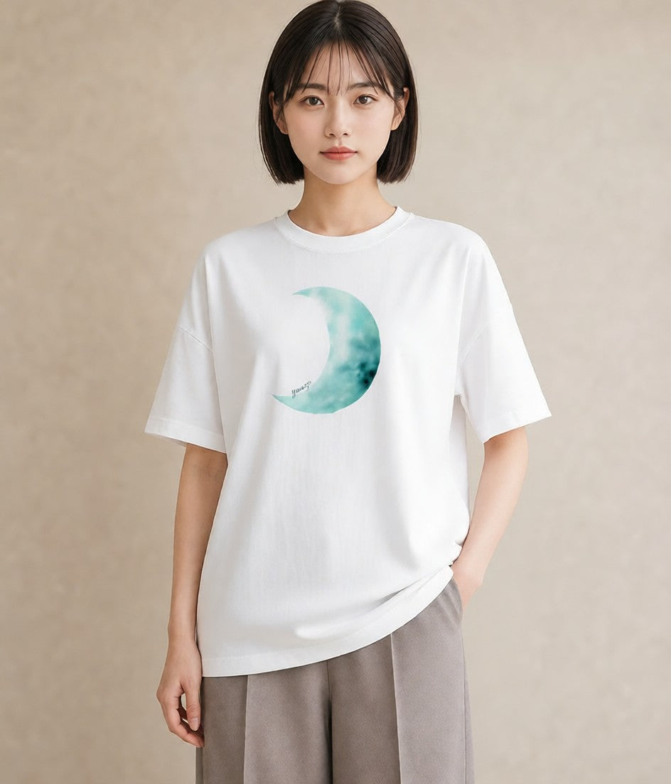 デザインTシャツ レディース 満月 星空 宇宙 イラスト ガーリー カフェ巡り 女子会 白T YMAZO