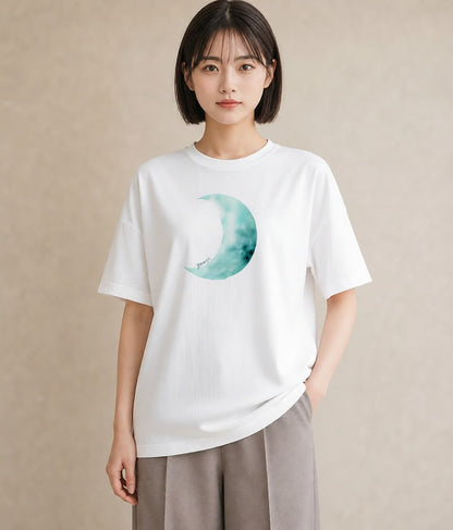 デザインTシャツ レディース 満月 星空 宇宙 イラスト ガーリー カフェ巡り 女子会 白T YMAZO