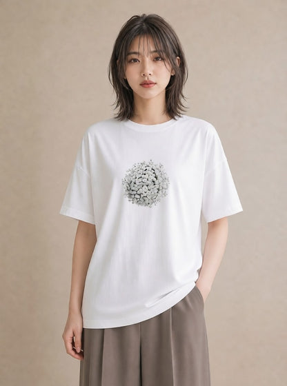 Tシャツ レディース カスミソウ かすみ草 花 花柄 イラスト 普段使い カジュアルコーデ 買い物 白T YMAZO