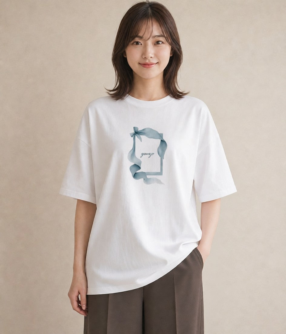 デザインTシャツ レディース レースハンカチ レース ハンカチ ナチュラル アンティーク イラスト 普段使い 友達ギフト 部屋着 白T YMAZO