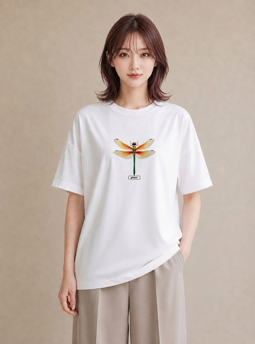 デザインTシャツ レディース とんぼ 昆虫 虫 イラスト ガーリー 普段着 週末コーデ 白T YMAZO