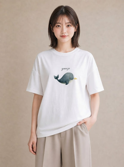 半袖Tシャツ レディース クジラ 海の生き物 海 イラスト 普段使い 20代 カジュアルコーデ 白T YMAZO