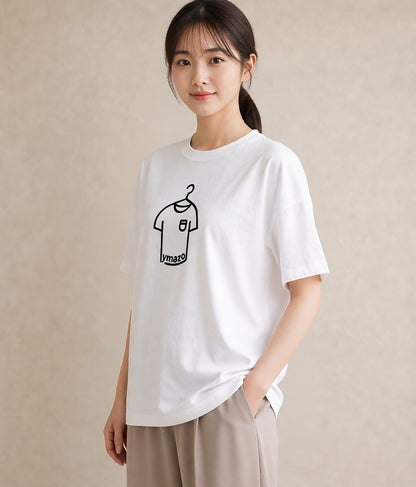 プリントTシャツ レディース パールピアス アクセサリー ナチュラル アンティーク イラスト 抜け感 海 カフェ巡り 白T YMAZO