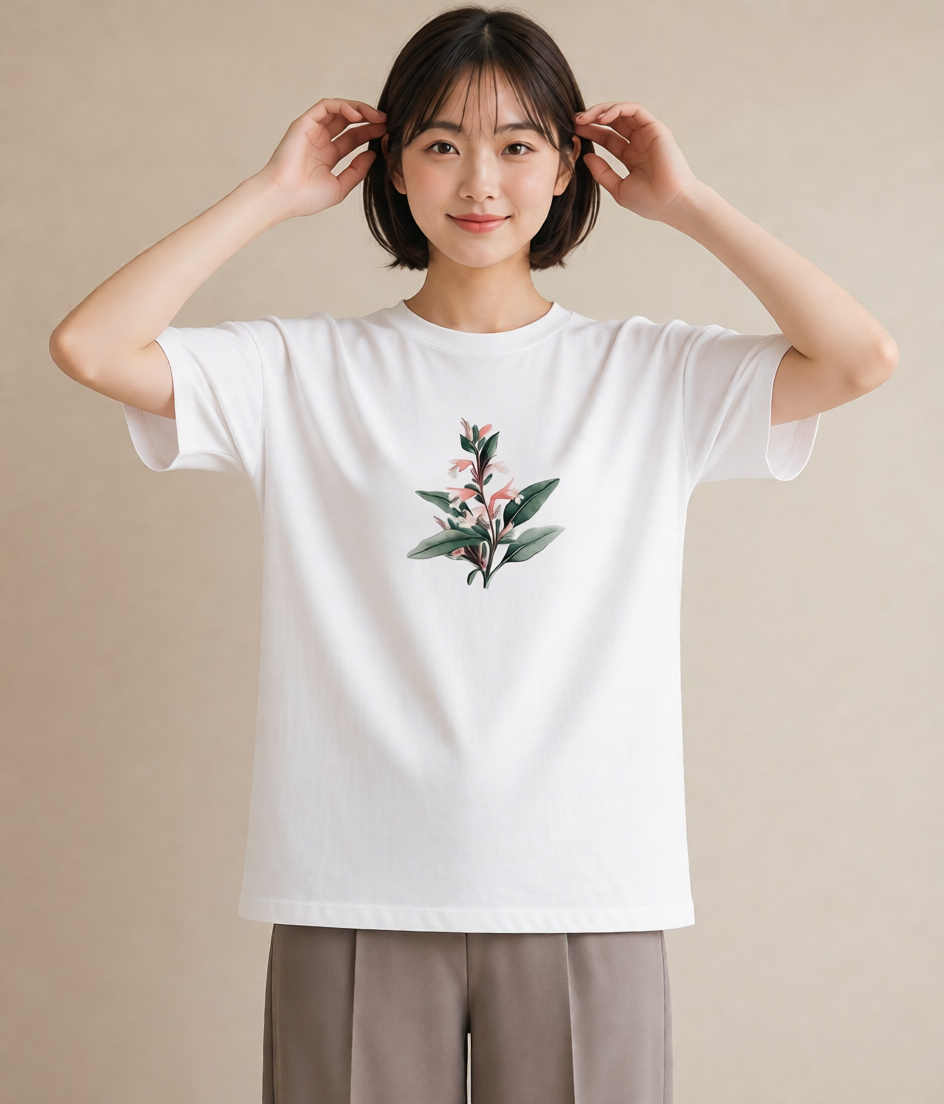 半袖Tシャツ レディース すずらん 花 花柄 イラスト お洒落 デイリーウェア 休日 白T YMAZO