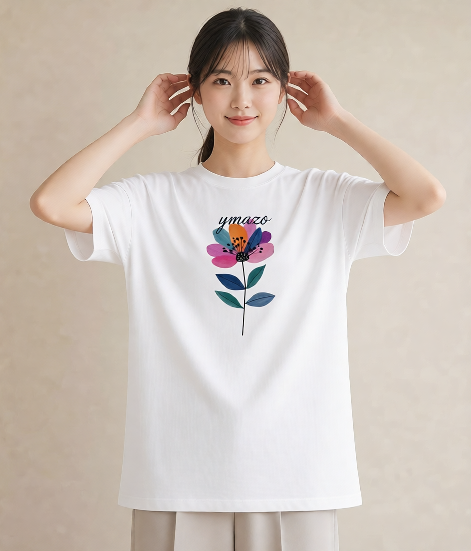 プリントTシャツ レディース パンジー 花 花柄 イラスト 韓国風 公園 ママ 白T