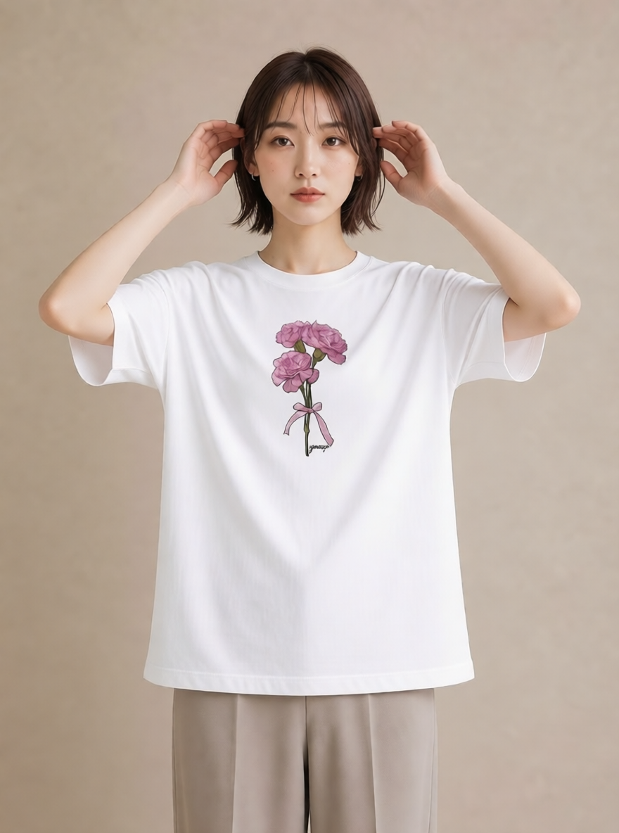デザインTシャツ レディース カーネーション 花 花柄 イラスト 女性 旅行用 白T