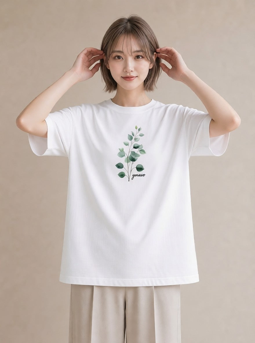 グラフィックTシャツ レディース 苔 植物 ボタニカル イラスト アート風 ミセス 春コーデ 白T YMAZO