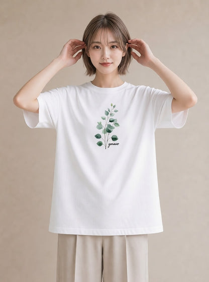 グラフィックTシャツ レディース 苔 植物 ボタニカル イラスト アート風 ミセス 春コーデ 白T YMAZO