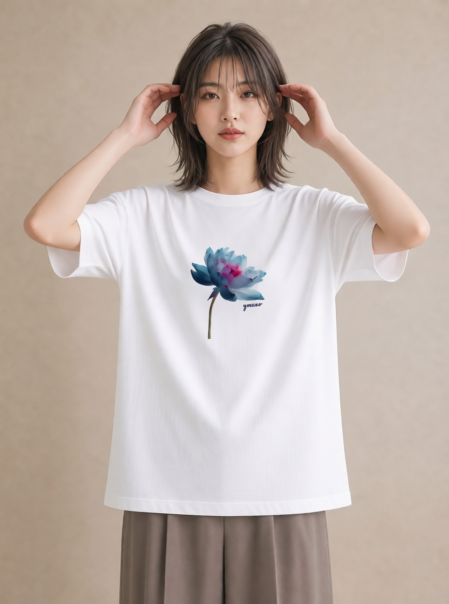 Tシャツ レディース 蓮 花 花柄 イラスト ガーリー 敬老の日 ホワイトデー 白T