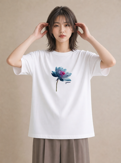 Tシャツ レディース 蓮 花 花柄 イラスト ガーリー 敬老の日 ホワイトデー 白T