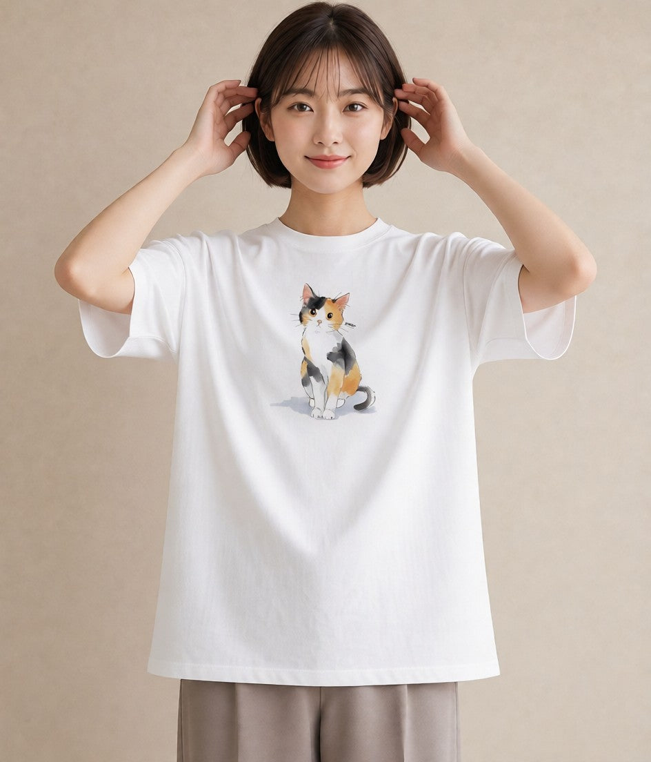 プリントTシャツ レディース キジトラ 猫 ねこ イラスト シンプル 買い物 夏コーデ 白T YMAZO