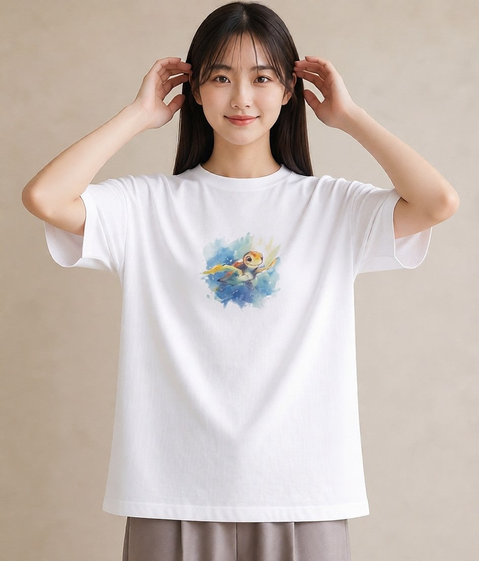 半袖Tシャツ レディース ゼニガメ ペット 動物 イラスト 北欧風 ギフト 母の日 白T YMAZO