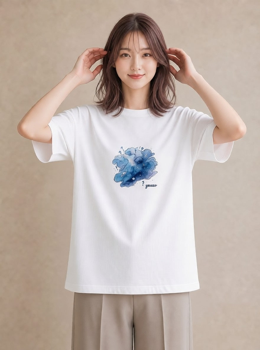 Tシャツ レディース 山羊座 星空 宇宙 イラスト お洒落 普段着 週末コーデ 白T YMAZO