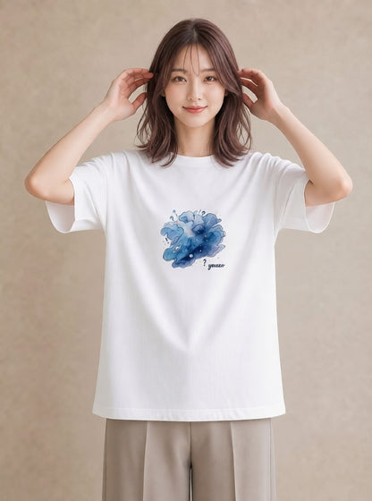 Tシャツ レディース 山羊座 星空 宇宙 イラスト お洒落 普段着 週末コーデ 白T YMAZO