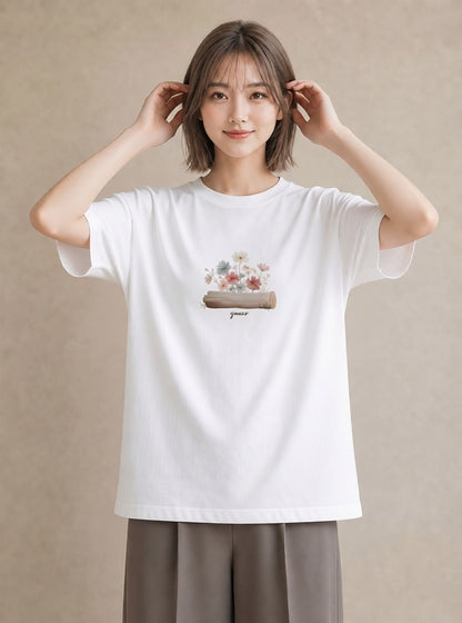 半袖Tシャツ レディース 小川 橋 せせらぎ ナチュラル アンティーク イラスト ミニマル デート 帰省 白T YMAZO
