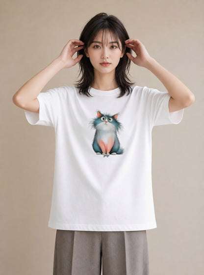 プリントTシャツ レディース 三毛猫 みけねこ 三毛 猫 ねこ イラスト 抜け感 春服 ミセス 白T YMAZO