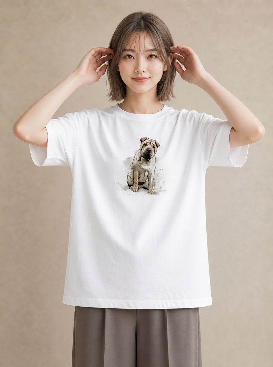 Tシャツ レディース 老犬 犬 いぬ イラスト ガーリー 女性向けギフト 散歩 白T YMAZO