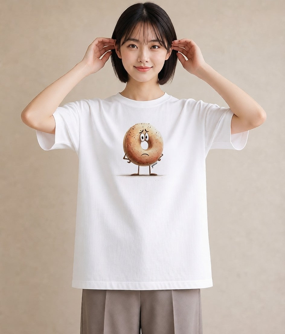 プリントTシャツ レディース ドーナツ 食べ物 フード イラスト 抜け感 自分用 ルームウェア 白T YMAZO