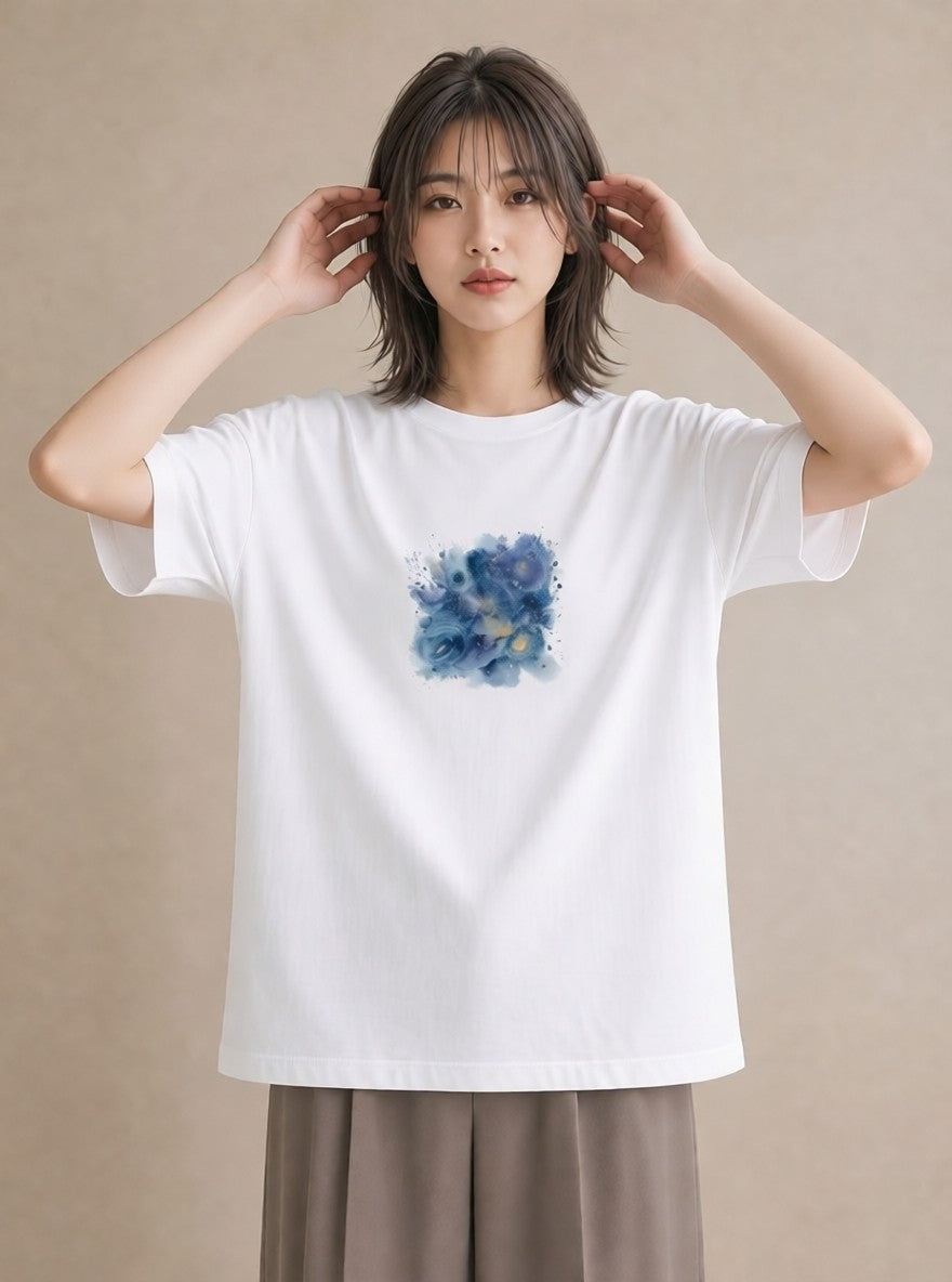 プリントTシャツ レディース 獅子座 星空 宇宙 イラスト ポップ カフェ巡り 女子会 白T YMAZO