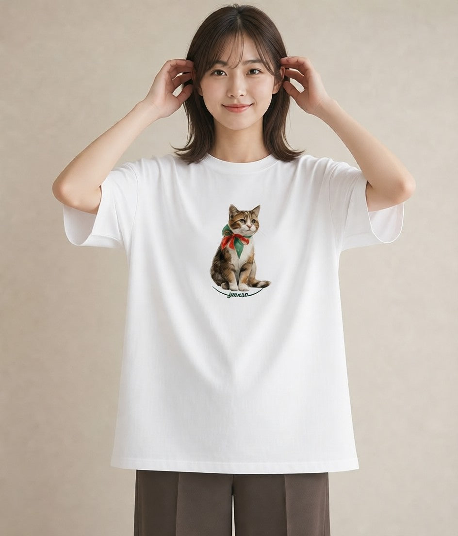 デザインTシャツ レディース サビ猫 猫 ねこ イラスト 北欧風 普段着 週末コーデ 白T YMAZO