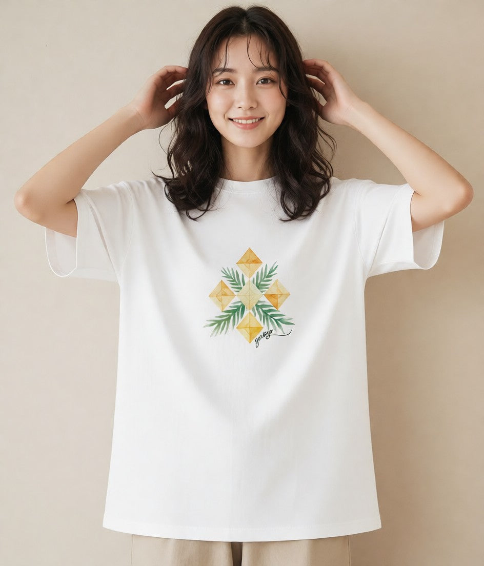Tシャツ レディース 雪の結晶 星空 宇宙 イラスト ポップ カフェ巡り 女子会 白T YMAZO