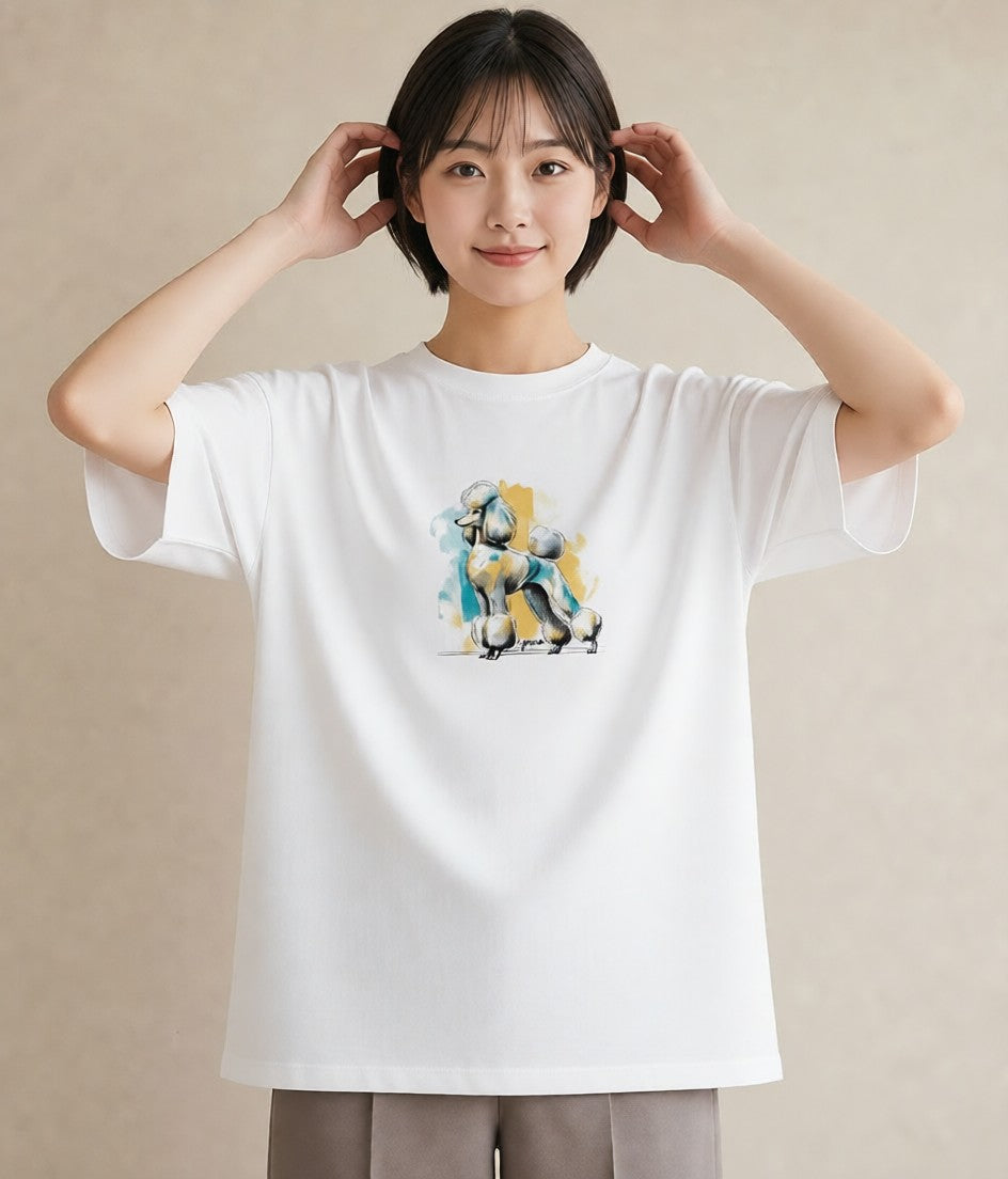 デザインTシャツ レディース トイプードル プードル 犬 いぬ イラスト レトロ おしゃれギフト 社会人 白T YMAZO