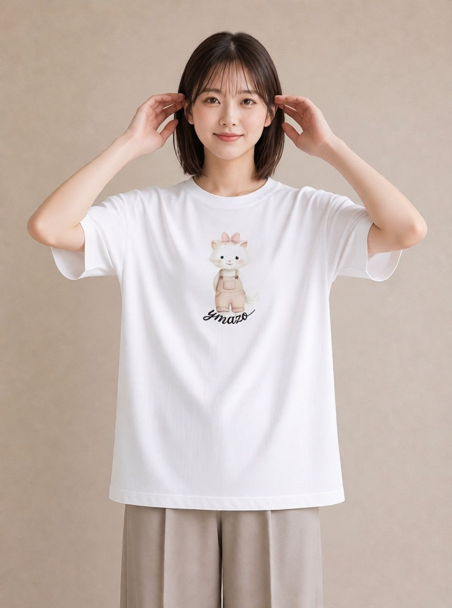 Tシャツ レディース ラグドール 猫 ねこ イラスト モード 夏コーデ 通学 白T YMAZO