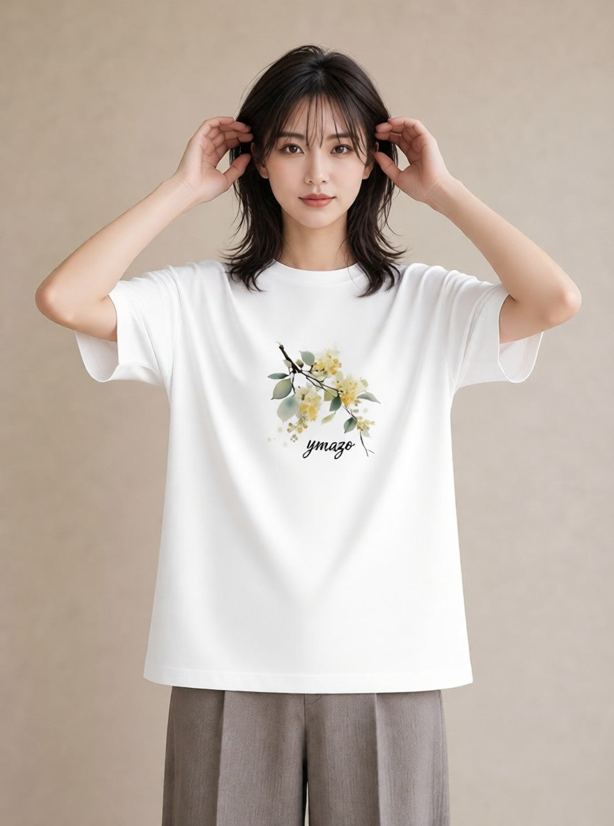プリントTシャツ レディース ミモザ 花 花柄 イラスト ボタニカル 20代 カジュアルコーデ 白T YMAZO
