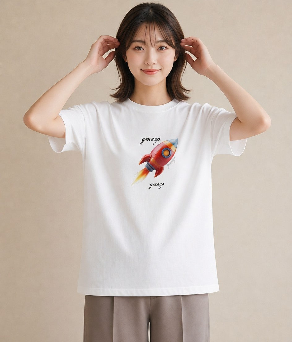 Tシャツ レディース ロケット 星空 宇宙 イラスト シック 公園 ママ 白T YMAZO