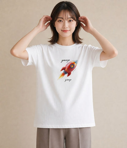 Tシャツ レディース ロケット 星空 宇宙 イラスト シック 公園 ママ 白T YMAZO