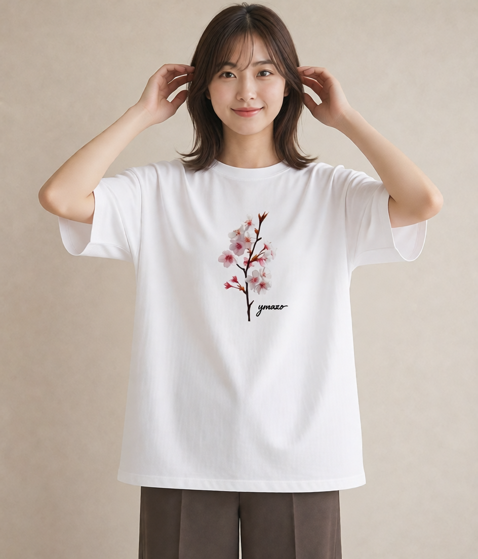 プリントTシャツ レディース さくら 桜 サクラ 花 花柄 イラスト 春服 ミセス 白T