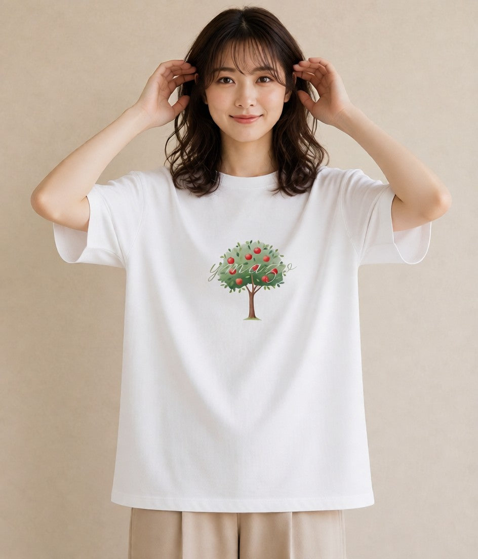 グラフィックTシャツ レディース 木 植物 ボタニカル イラスト カフェ服 クリスマス 白T YMAZO
