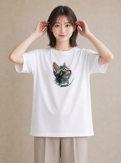 半袖Tシャツ レディース ソマリ 猫 ねこ イラスト アート風 お揃い 親子 白T YMAZO