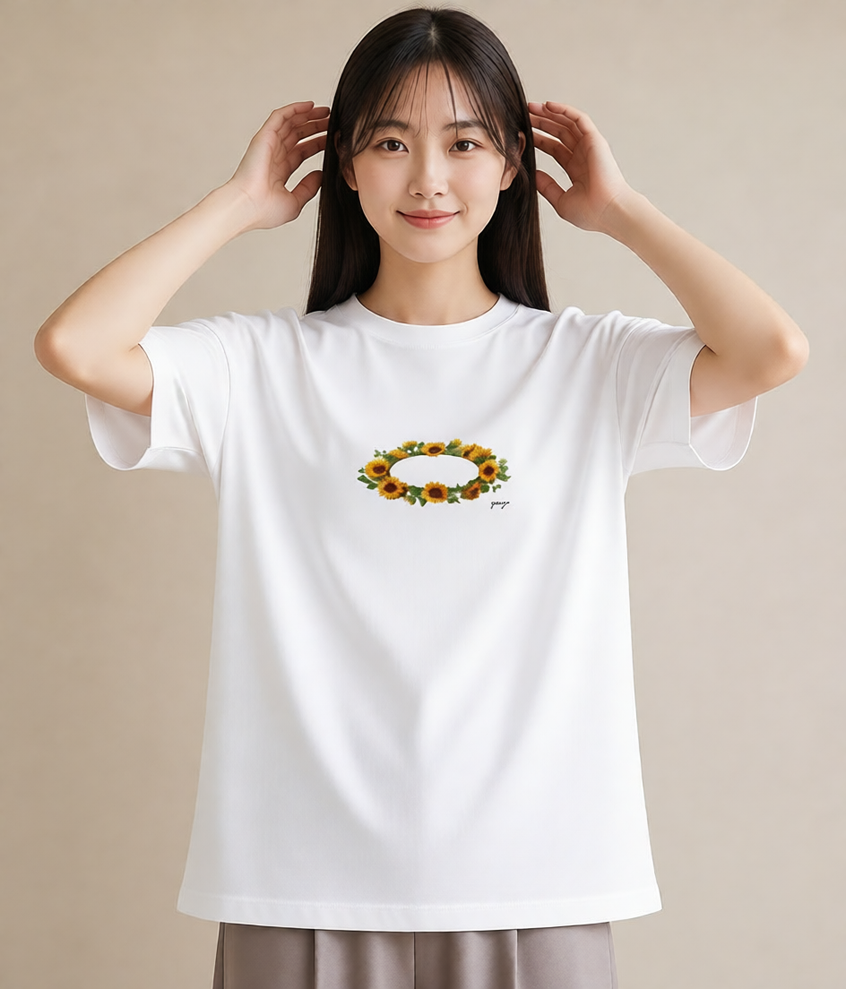 プリントTシャツ レディース ひまわり 向日葵 花 花柄 イラスト 休日コーデ 女性向けギフト 散歩 白T