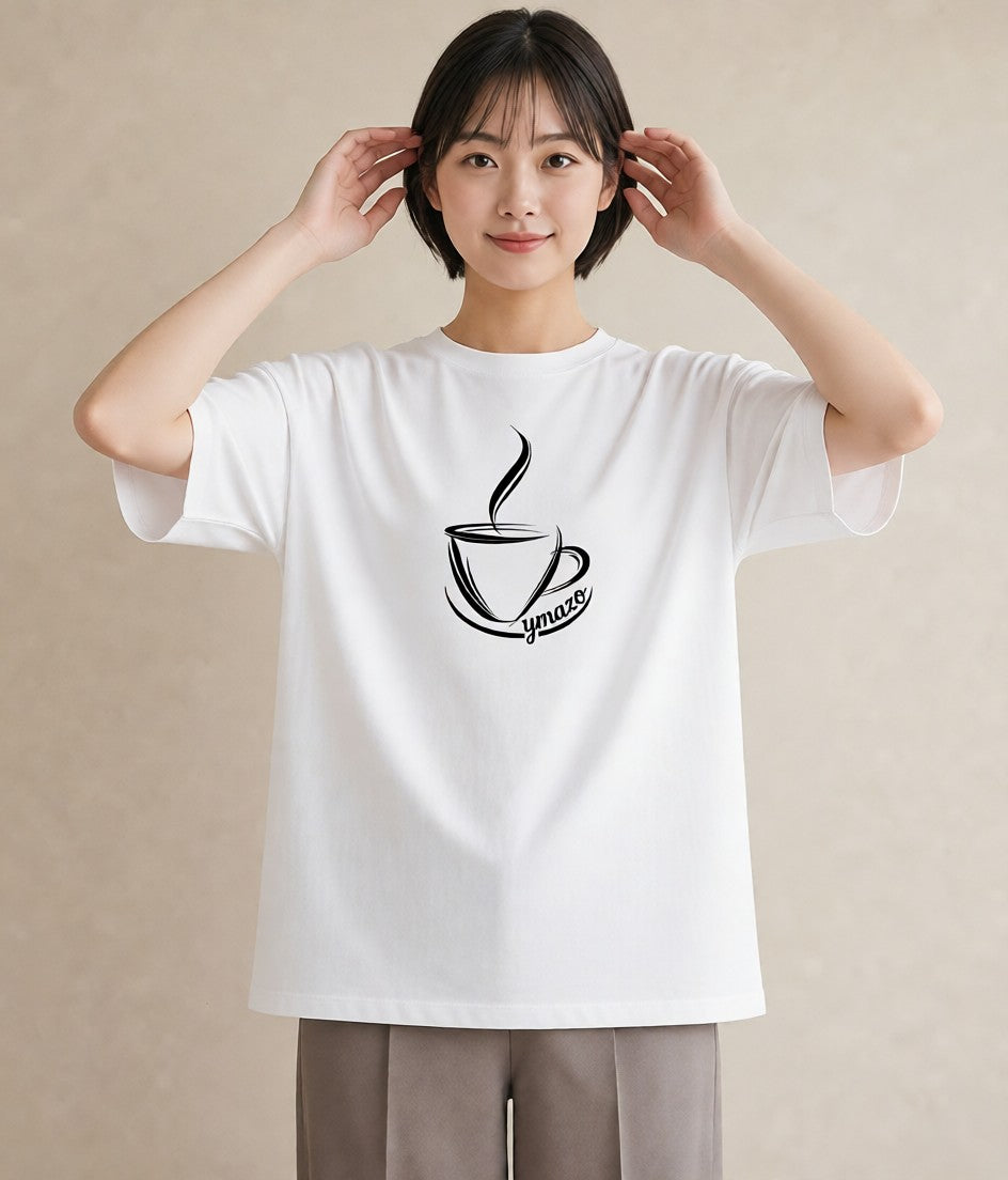 プリントTシャツ レディース コーヒー カフェ 珈琲 イラスト 北欧風 在宅 公園 白T YMAZO