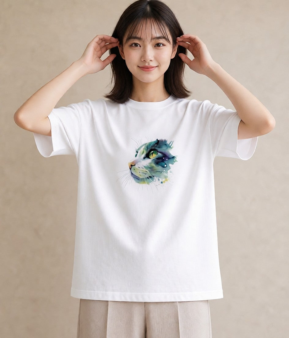 グラフィックTシャツ レディース ロシアンブルー 猫 ねこ イラスト シンプル 20代 カジュアルコーデ 白T YMAZO