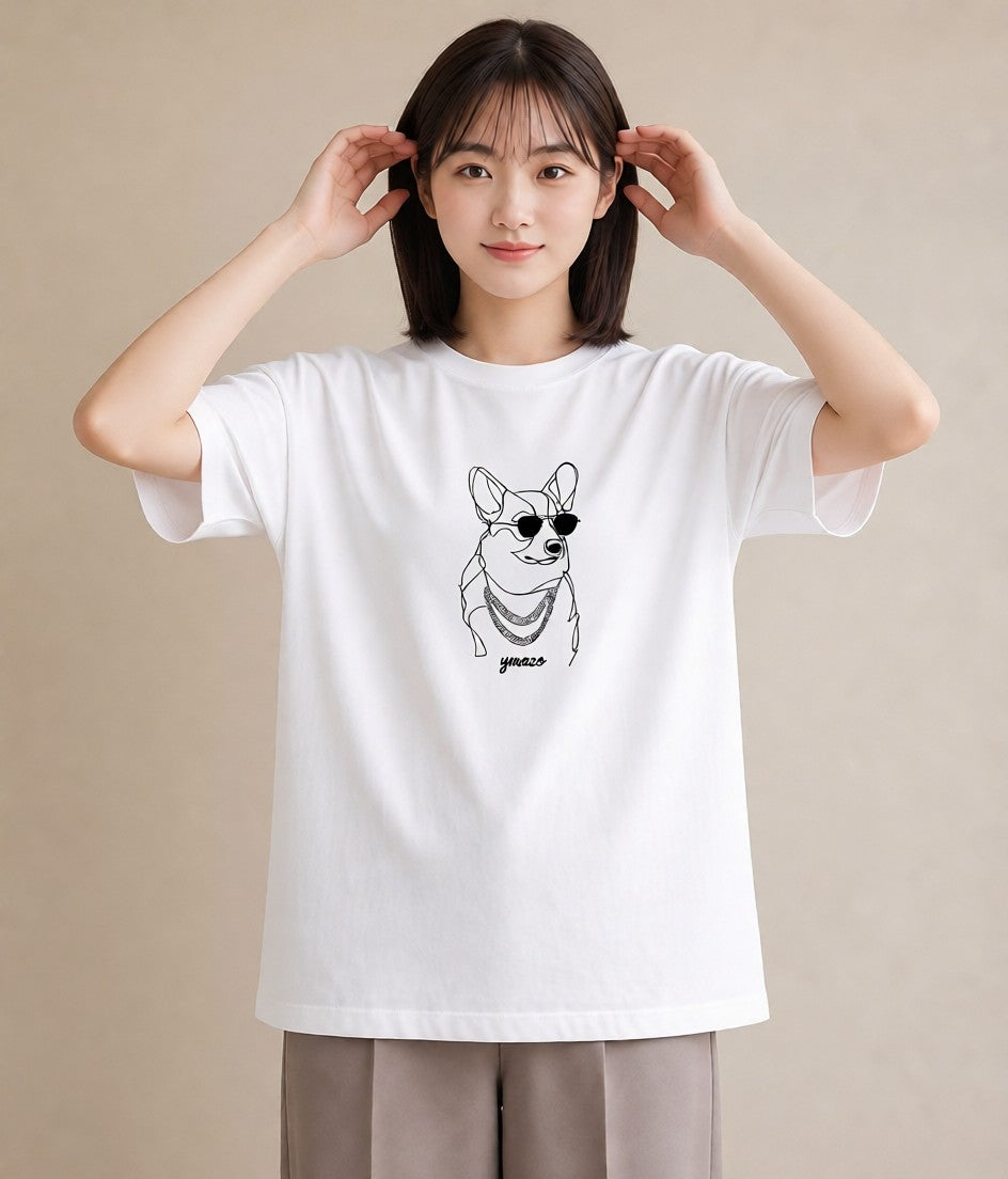 プリントTシャツ レディース 犬 いぬ わんこ イラスト 公園 ママ 白T YMAZO