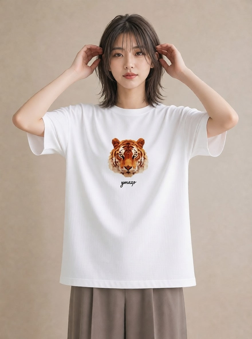 半袖Tシャツ レディース とら 動物 アニマル イラスト カジュアル ペアコーデ 秋コーデ 白T YMAZO