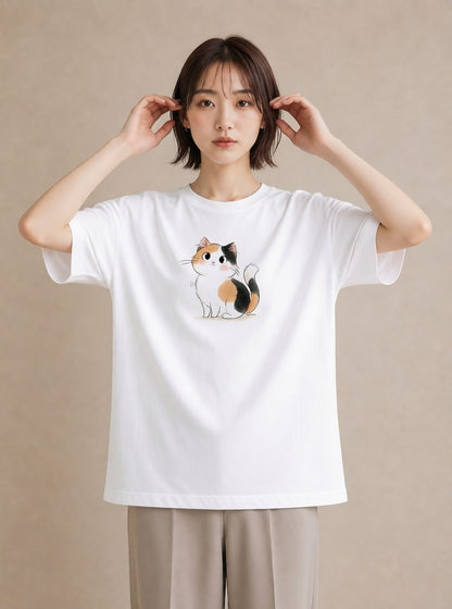 Tシャツ レディース マンチカン 猫 ねこ イラスト レトロ 20代 カジュアルコーデ 白T YMAZO